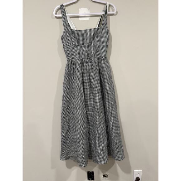 Quince Black Gingham European Linen Scoop Neck Xs Midi Dress 2301 - Picture 3 of 10